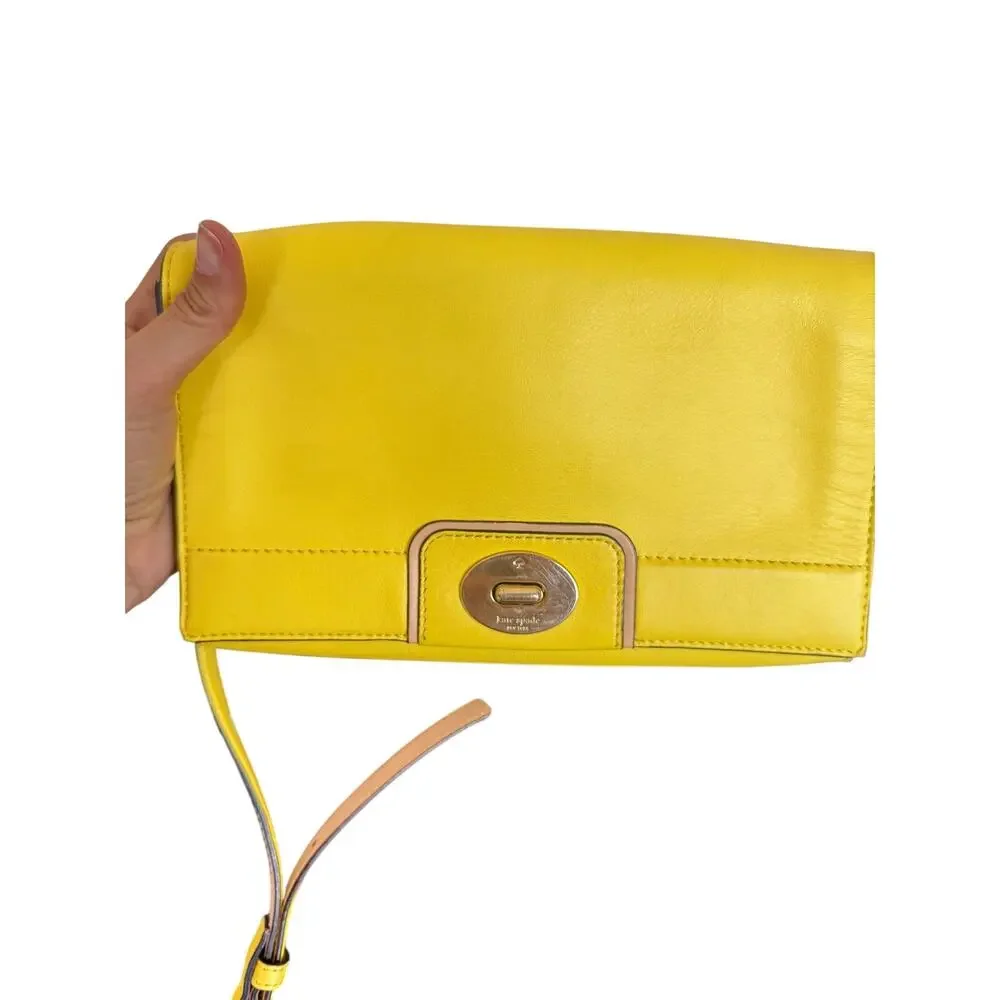 Kate Spade New York Yellow Leather Turn Lock Crossbody Bag
